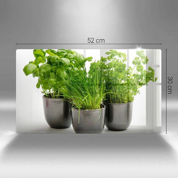 Chopping board glass Potflowers with herbs