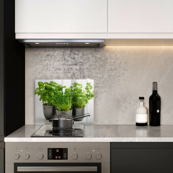 Chopping board glass Potflowers with herbs