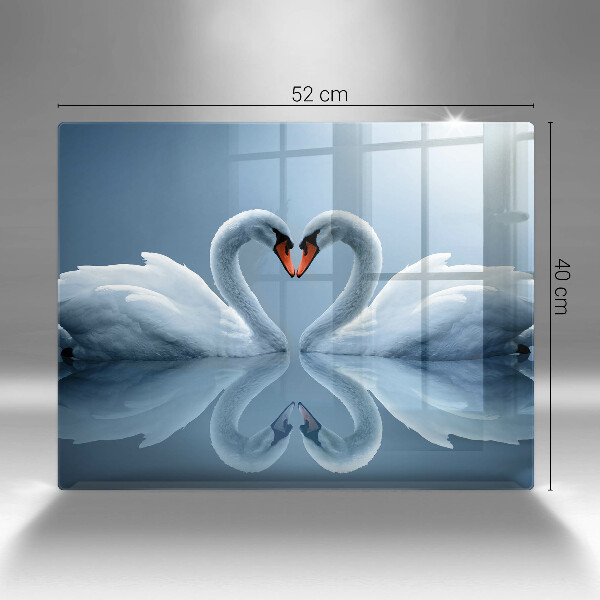 Chopping board glass Two swans heart