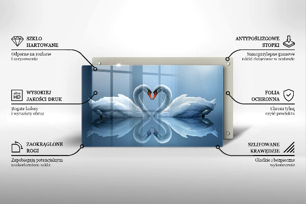 Chopping board glass Two swans heart