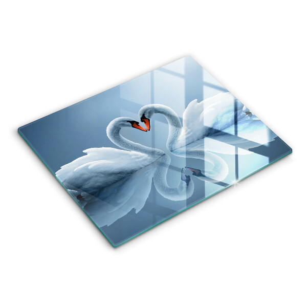 Chopping board glass Two swans heart