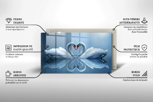 Chopping board glass Two swans heart