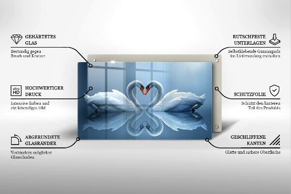 Chopping board glass Two swans heart