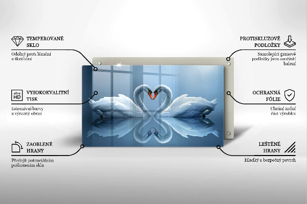 Chopping board glass Two swans heart