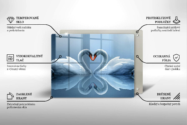 Chopping board glass Two swans heart