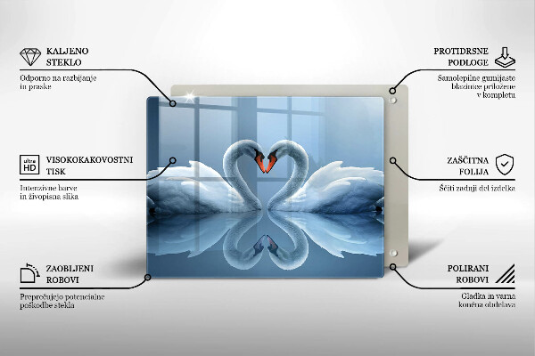 Chopping board glass Two swans heart