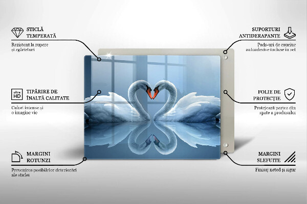 Chopping board glass Two swans heart