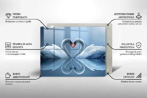 Chopping board glass Two swans heart