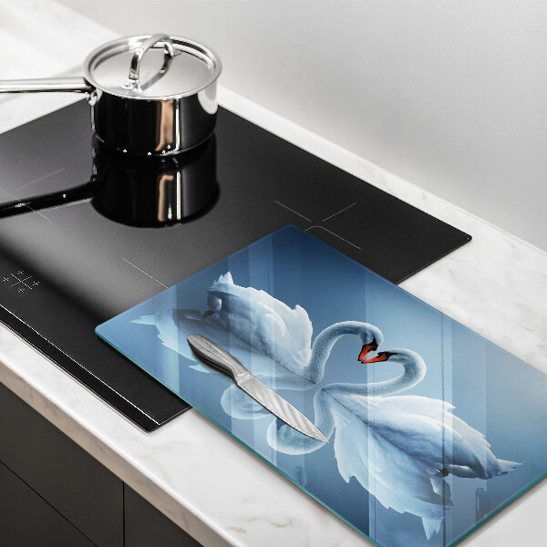 Chopping board glass Two swans heart