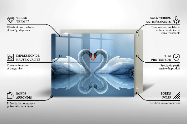 Chopping board glass Two swans heart