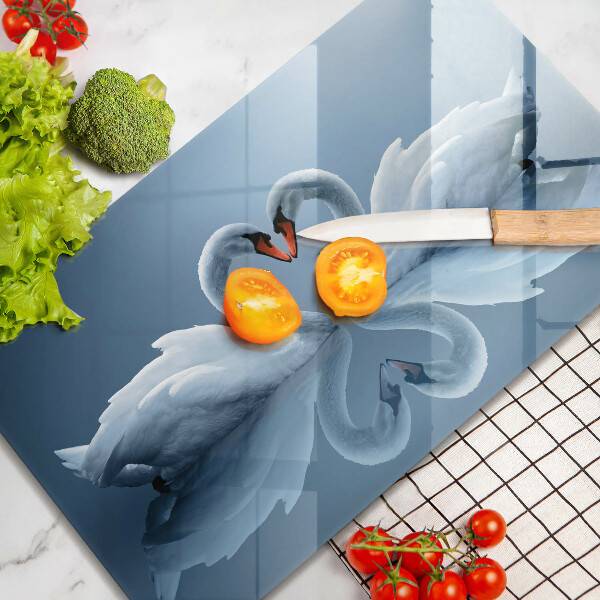 Chopping board glass Two swans heart