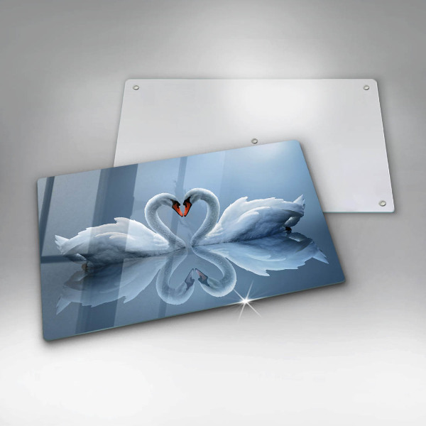 Chopping board glass Two swans heart