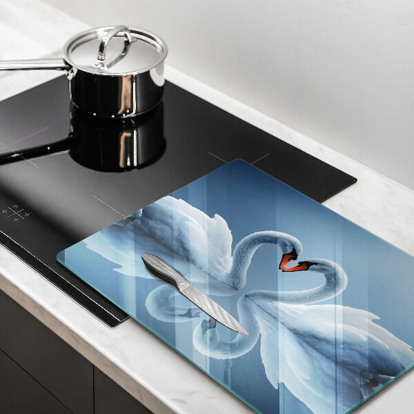 Chopping board glass Two swans heart