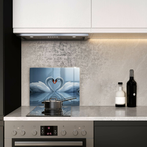 Chopping board glass Two swans heart
