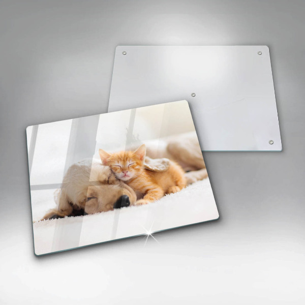 Chopping board glass Animals dog and cat