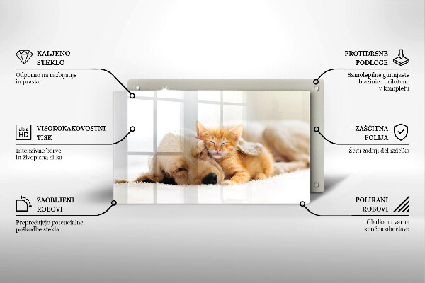 Chopping board glass Animals dog and cat