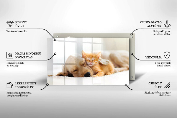 Chopping board glass Animals dog and cat