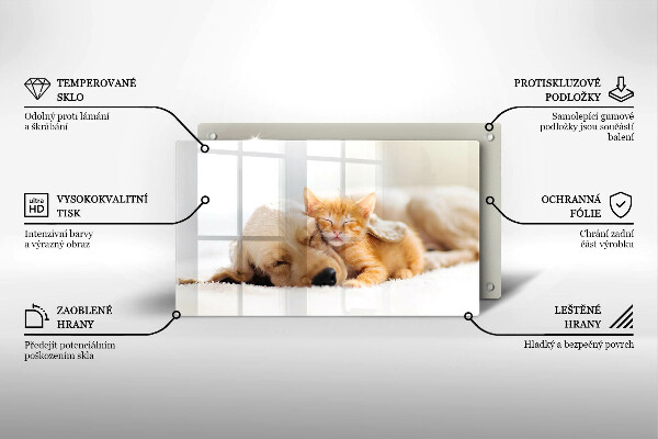 Chopping board glass Animals dog and cat