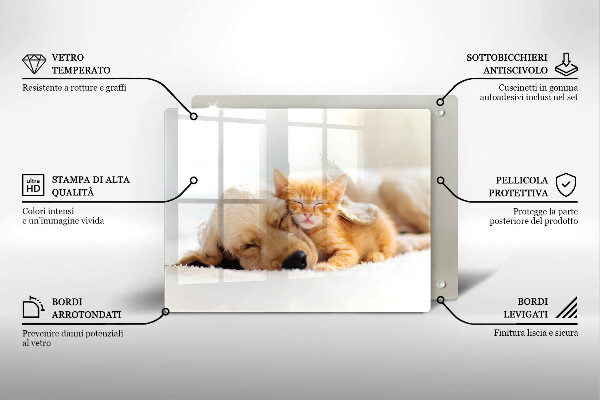 Chopping board glass Animals dog and cat