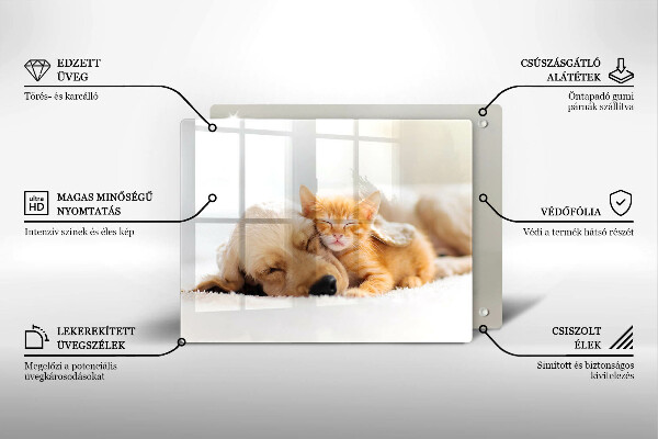 Chopping board glass Animals dog and cat