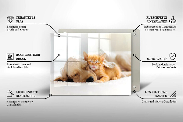 Chopping board glass Animals dog and cat