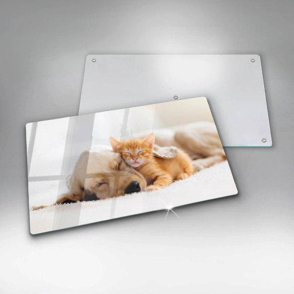 Chopping board glass Animals dog and cat