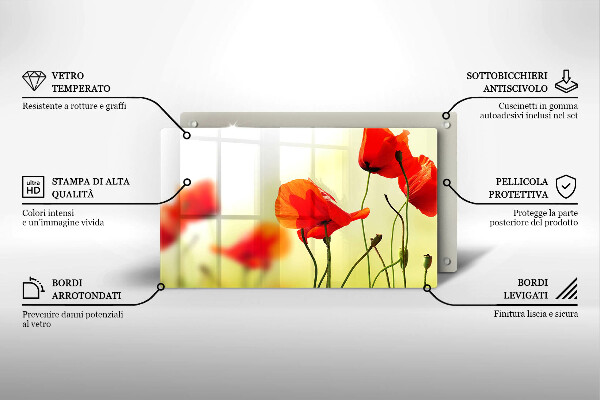 Chopping board glass Red flowers