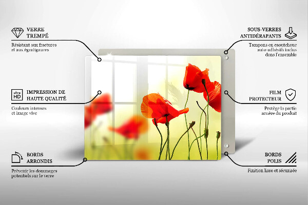 Chopping board glass Red flowers