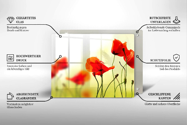 Chopping board glass Red flowers