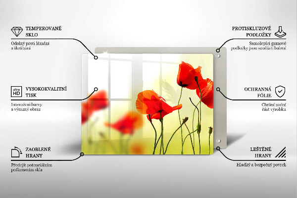 Chopping board glass Red flowers