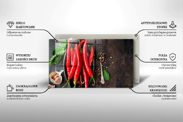 Chopping board glass Red chili peppers