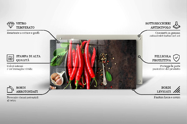 Chopping board glass Red chili peppers