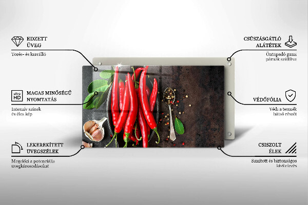 Chopping board glass Red chili peppers
