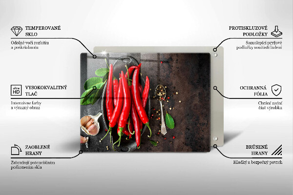Chopping board glass Red chili peppers