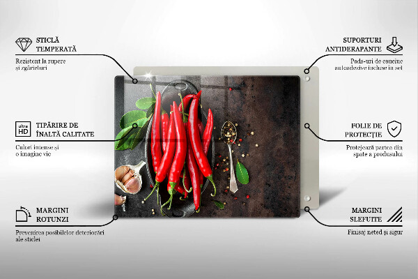 Chopping board glass Red chili peppers