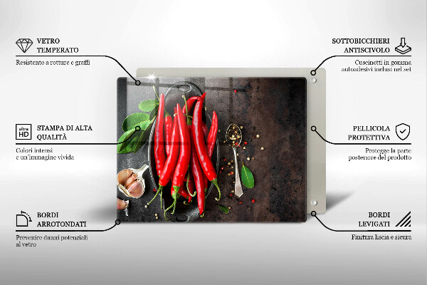 Chopping board glass Red chili peppers