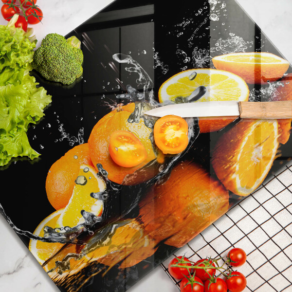 Chopping board glass Juicy fruit oranges