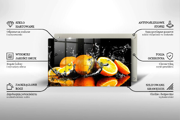 Chopping board glass Juicy fruit oranges