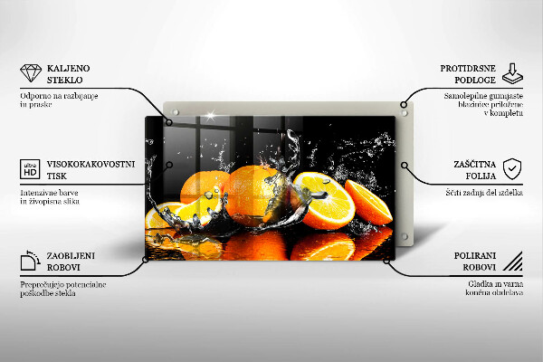 Chopping board glass Juicy fruit oranges