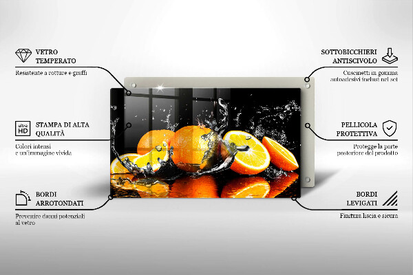 Chopping board glass Juicy fruit oranges