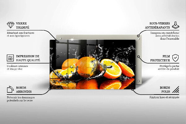 Chopping board glass Juicy fruit oranges