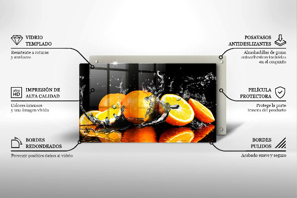 Chopping board glass Juicy fruit oranges