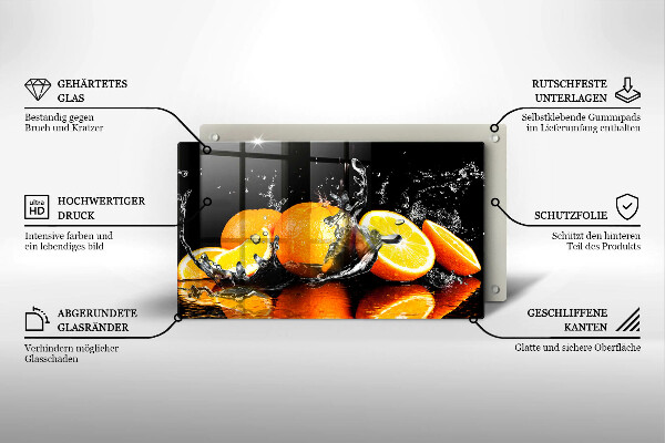 Chopping board glass Juicy fruit oranges