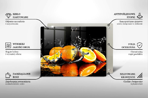 Chopping board glass Juicy fruit oranges