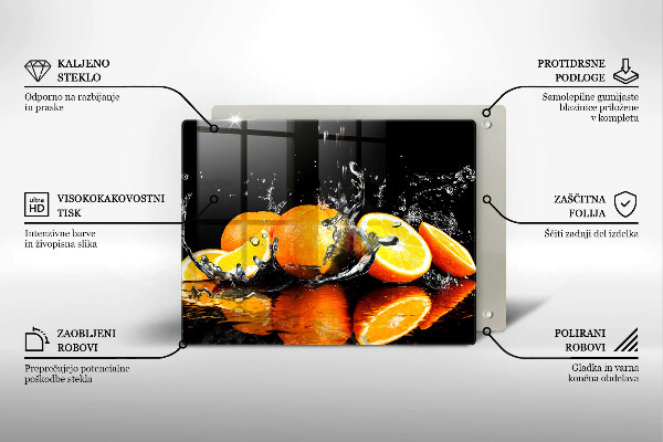 Chopping board glass Juicy fruit oranges