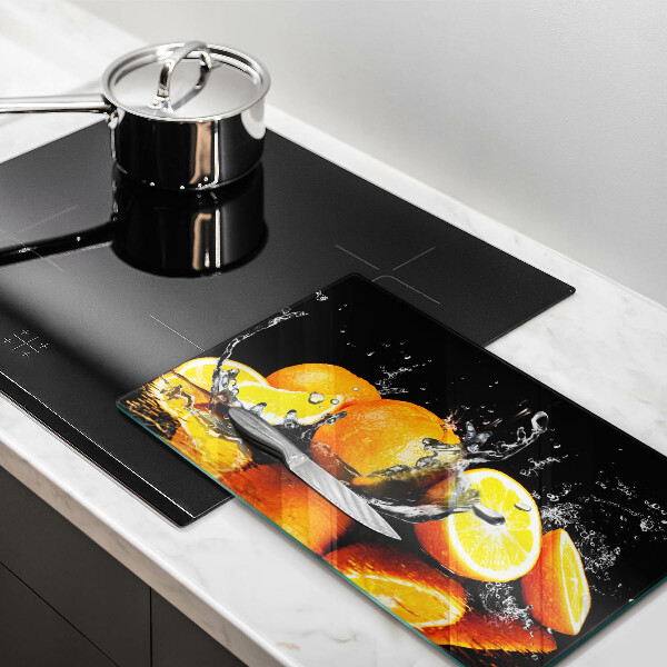 Chopping board glass Juicy fruit oranges