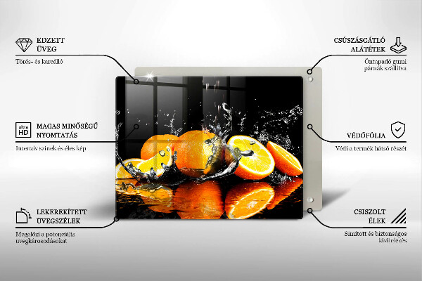 Chopping board glass Juicy fruit oranges