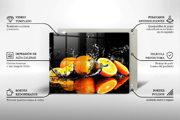 Chopping board glass Juicy fruit oranges