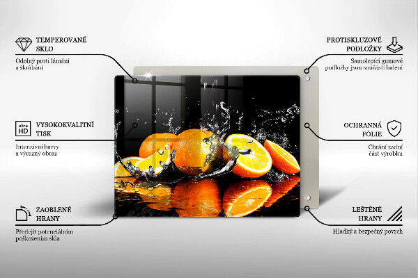 Chopping board glass Juicy fruit oranges