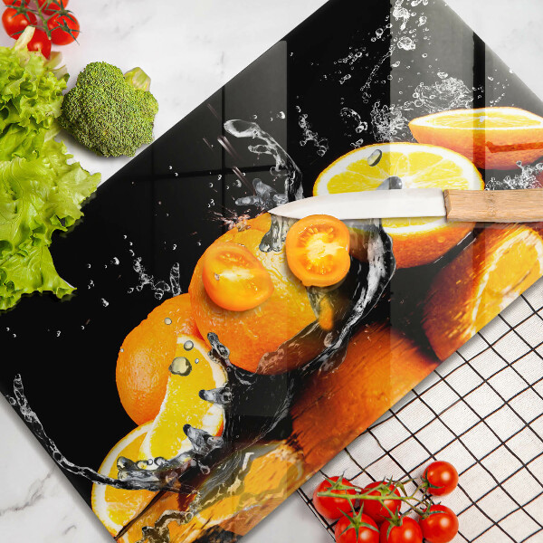 Chopping board glass Juicy fruit oranges